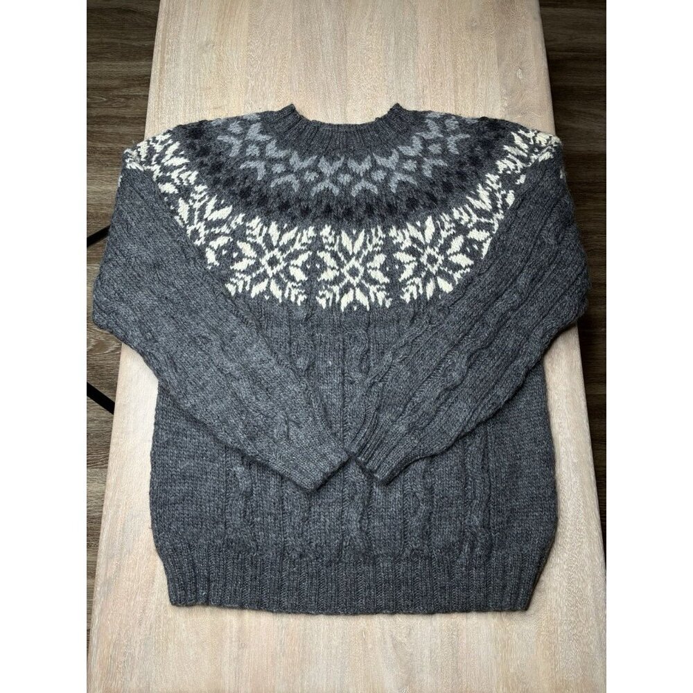 Vintage Timberland Fair Isle Wool Gray Chunky Handknit Sweater Size Small